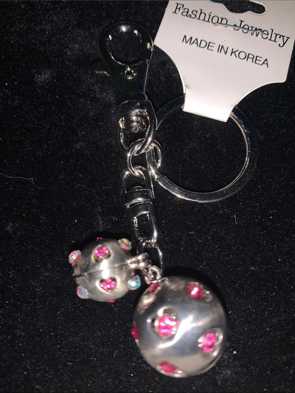 hot pink Crystal Balls bag/purse charm Keychain